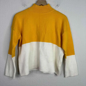 FRNCH Paris Sweater‎ Womens S/M Yellow Colorblock Long Sleeve Mock Neck Boho